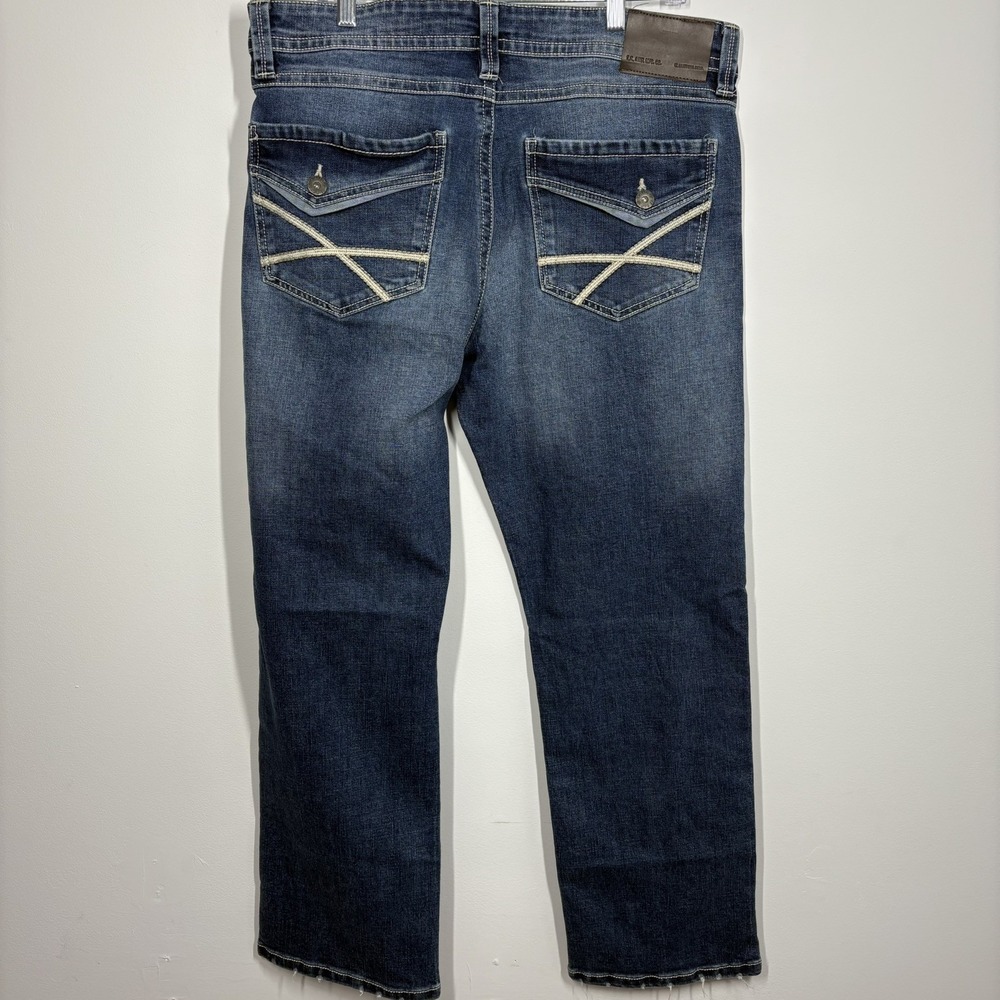TK Axel Mens Slim Bootcut Jeans Size 38x31* Blue Medium Wash Distressed‎ Denim - Picture 2 of 15